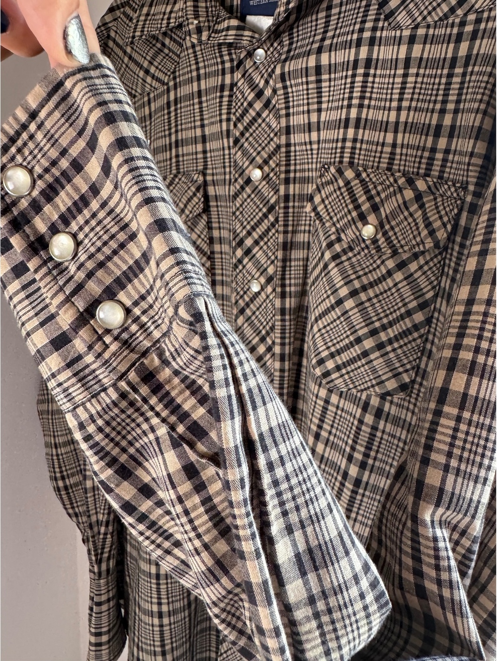 Wrangler Western Shirt Men’s Large 75204PP Plaid Pearl Snap Cowboy Long Sleeve - Picture 2 of 8